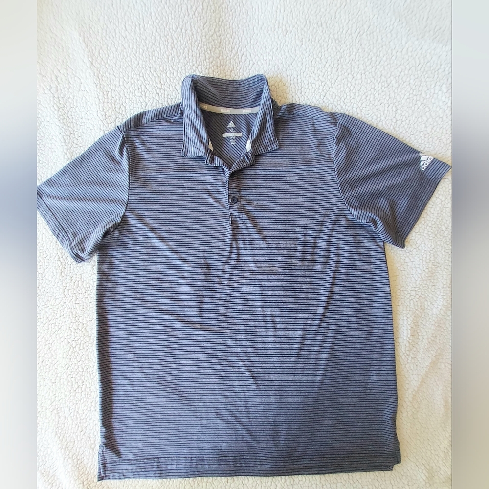 adidas Men’s Navy and Light Gray Striped Polo